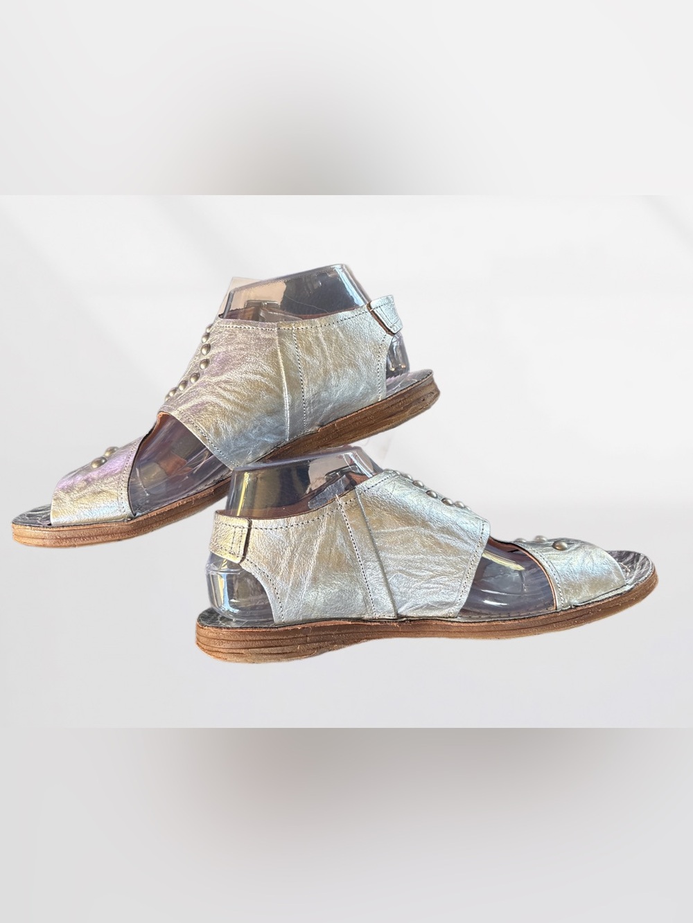A.S.98 Metallic Silver Studded Leather Sandals 8.5-9US or 39EU - Picture 2 of 10